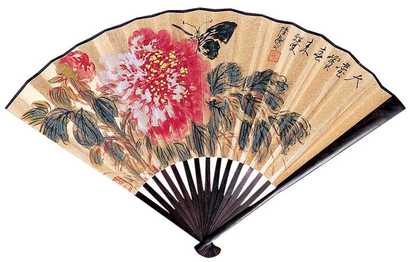 陆抑非 花卉 书法 泥金成扇